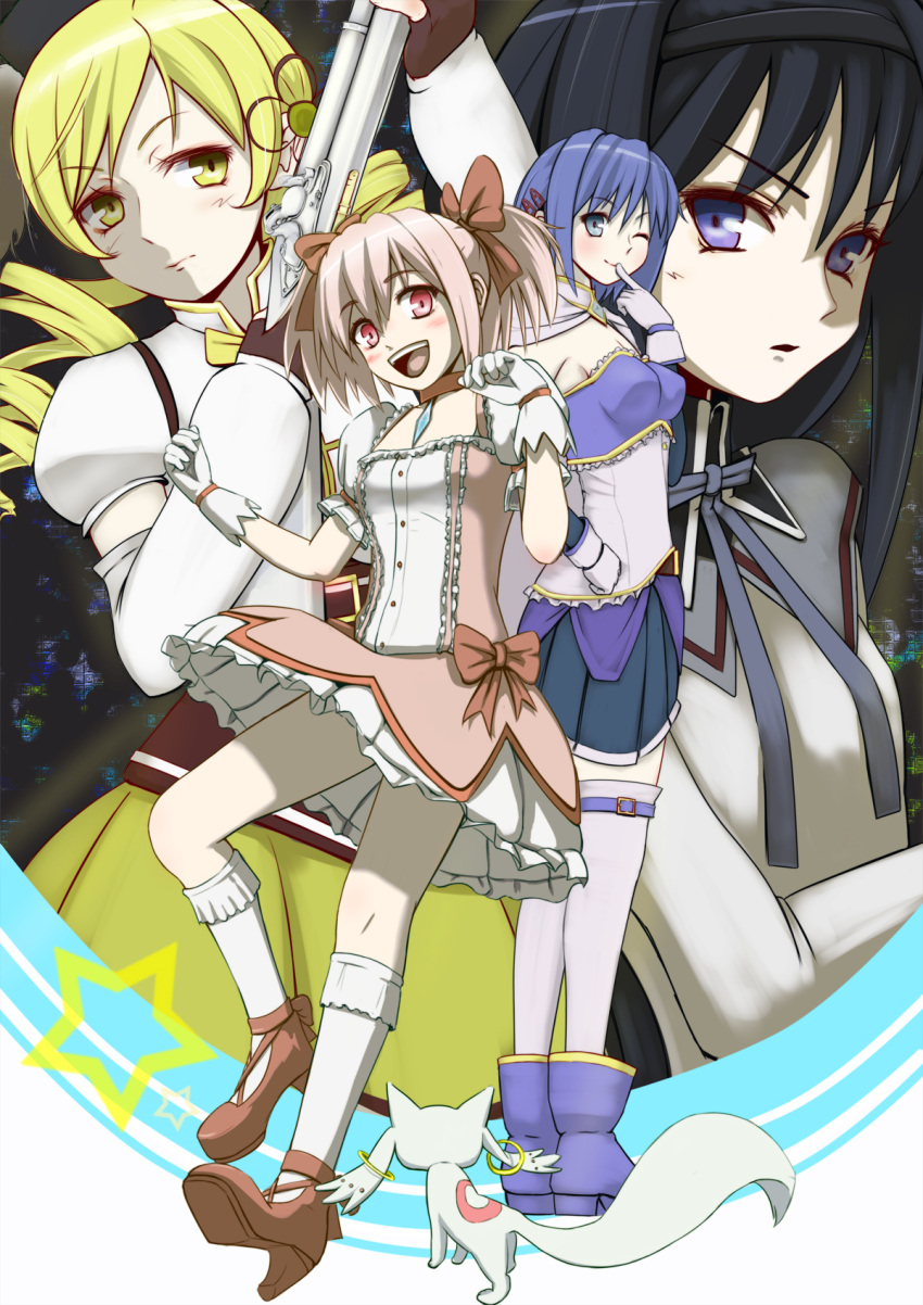 akemi_homura, artist_request, highres, kaname_madoka, kyubey, kyuubee, mahou_shoujo_madoka_magica, miki_sayaka