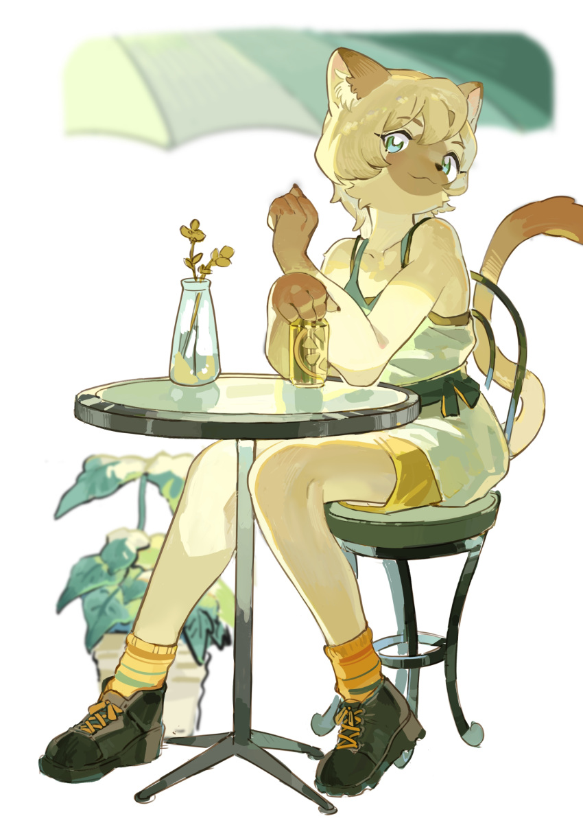 1girl, :3, absurdres, animal_ear_fluff, animal_ears, aqua_eyes, bare_shoulders, black_shoes