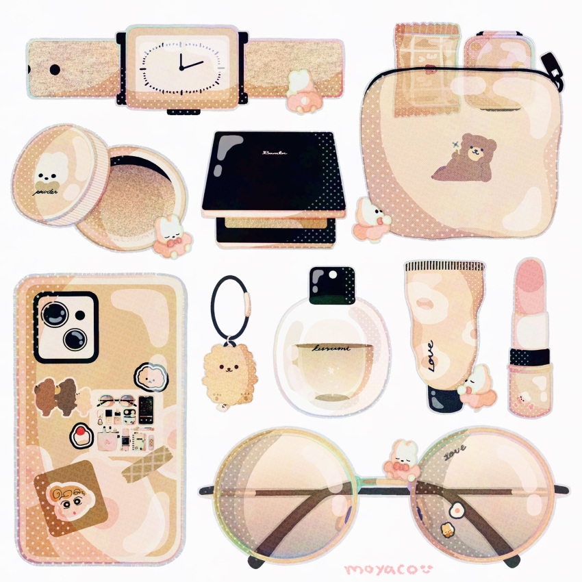 artist_name, bear, bottle, candy_wrapper, cellphone, cellphone_charm, charm_(object), commentary