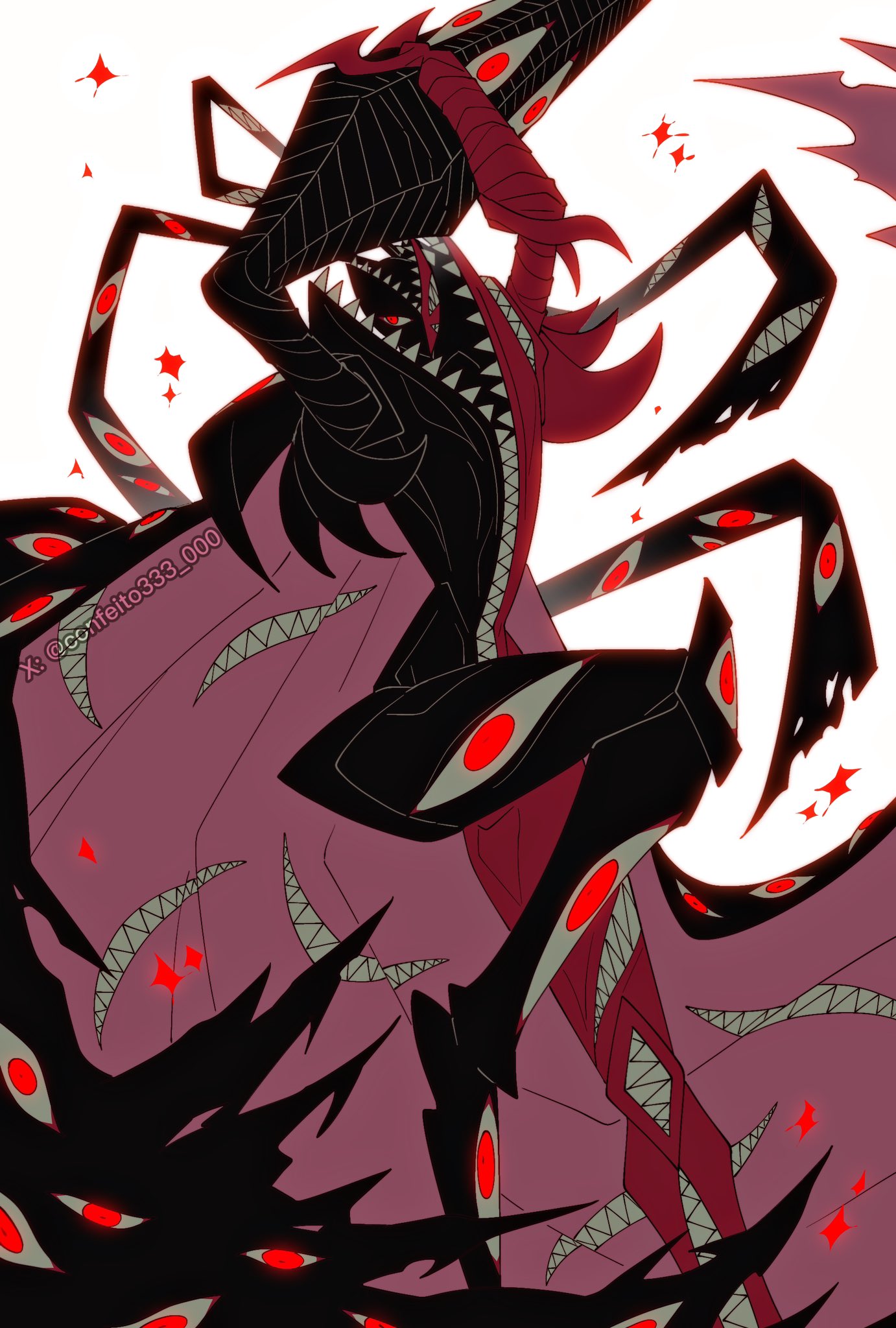 abbadomon, abbadomon_core, arm_blade, black_skin, colored_skin, confeito000_333, digimon, digimon_(creature)