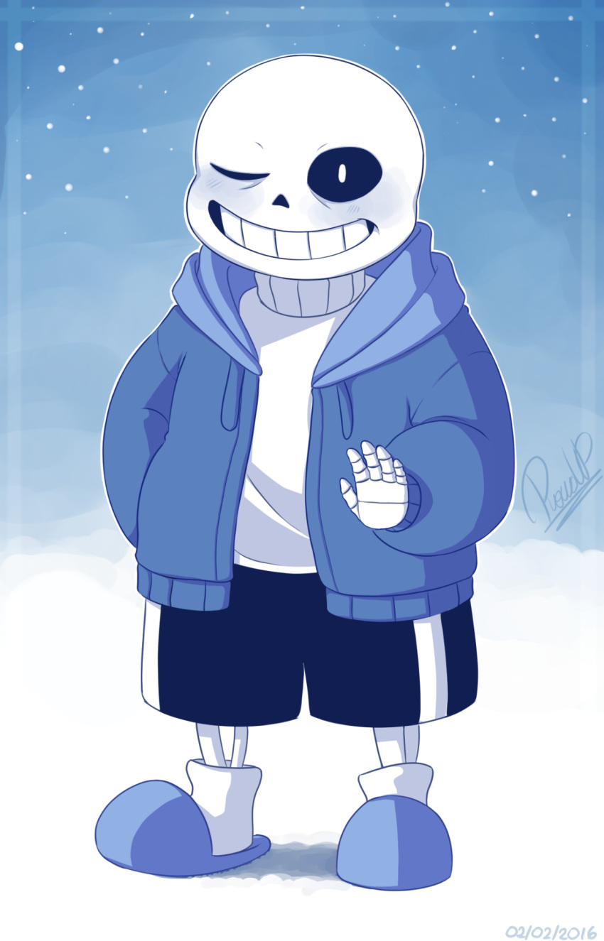 1boy, 2016, 2d, artist_name, black_shorts, blue_jacket, blue_slippers, commentary