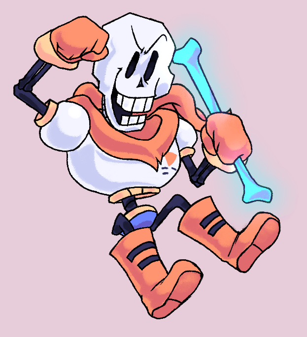 1boy, 2019, 2d, armor, blue_shorts, bone, boots, brown_background, clenched_hands, digital_media, full_body, gloves, holding, holding_bone, humanoid, male, male_focus, male_only, monster, monster_boy, oekaki, papyrus_(undertale), red_boots, red_gloves, shorts, simple_background, skeleton, solo, spine, superkirbylover, teeth, undead, undertale, utdr_(toby_fox), white_armor
