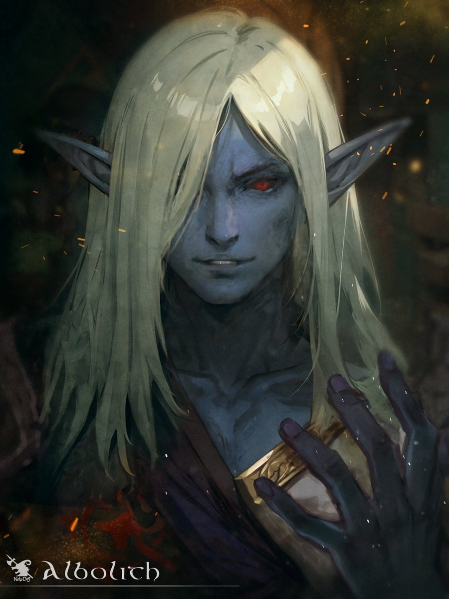 1boy, arboris_(wizardry), armor, character_name, dark-skinned_male, dark_elf, dark_skin, elf