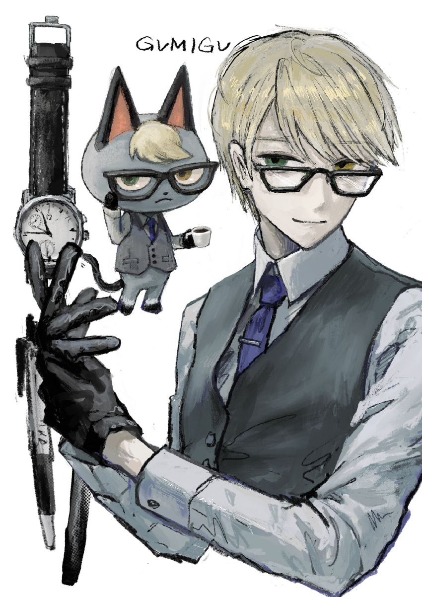 2boys, animal_crossing, black_gloves, cat_boy, furry, furry_and_humanization, furry_male, glasses