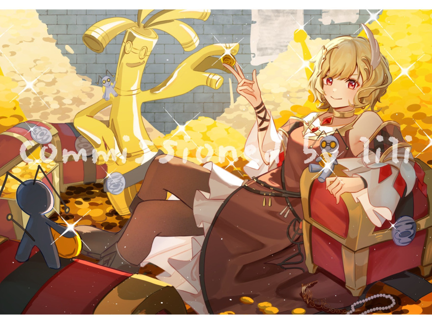 blonde_hair, brown_dress, citrinne_(fire_emblem), commission, dress, earrings, fire_emblem, fire_emblem_engage