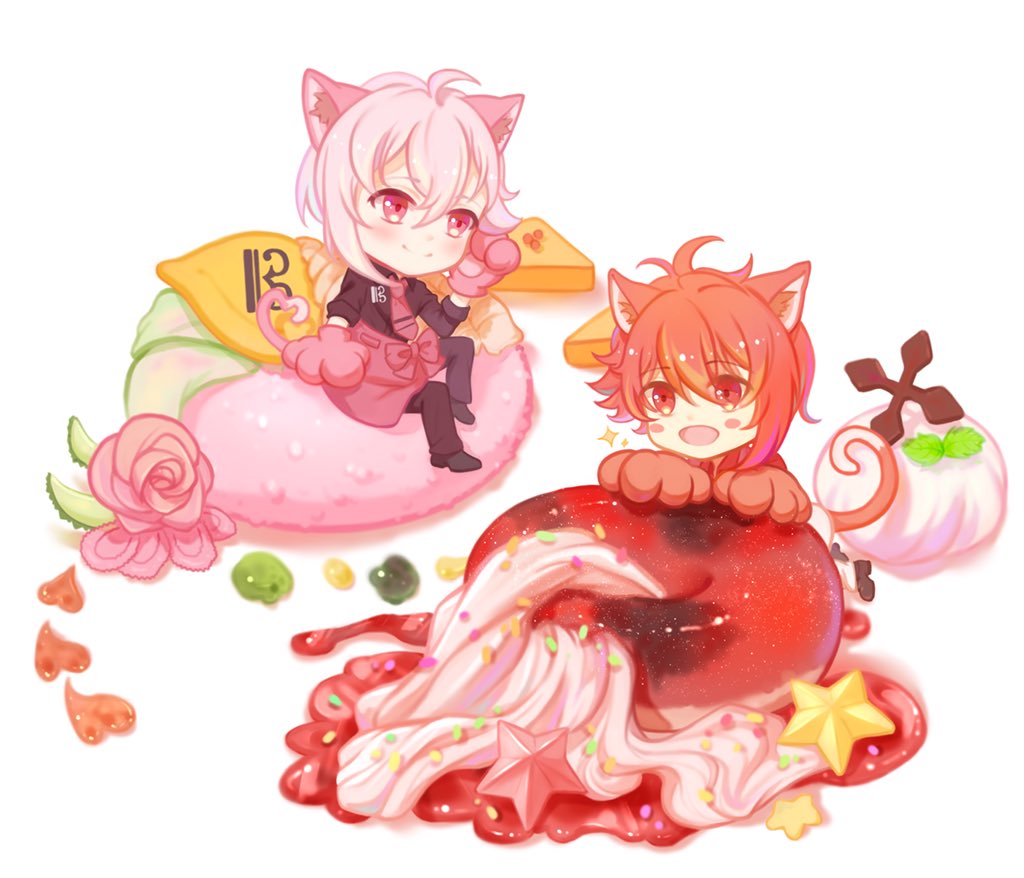 2boys, ahoge, animal_ear_fluff, animal_ears, animal_hands, antenna_hair, black_jacket, black_pants