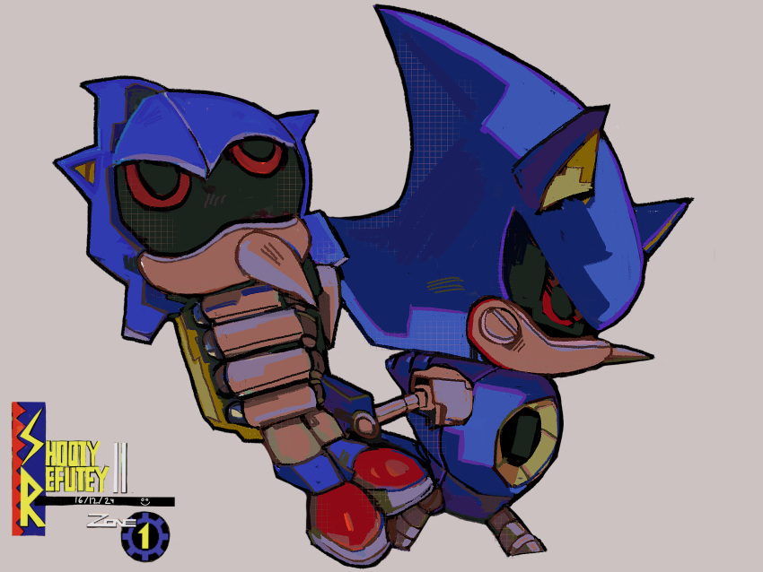 1boy, artist_name, black_sclera, bonelessbastion, bootleg_metal_sonic_plush, character_doll, clenched_hand, colored_sclera