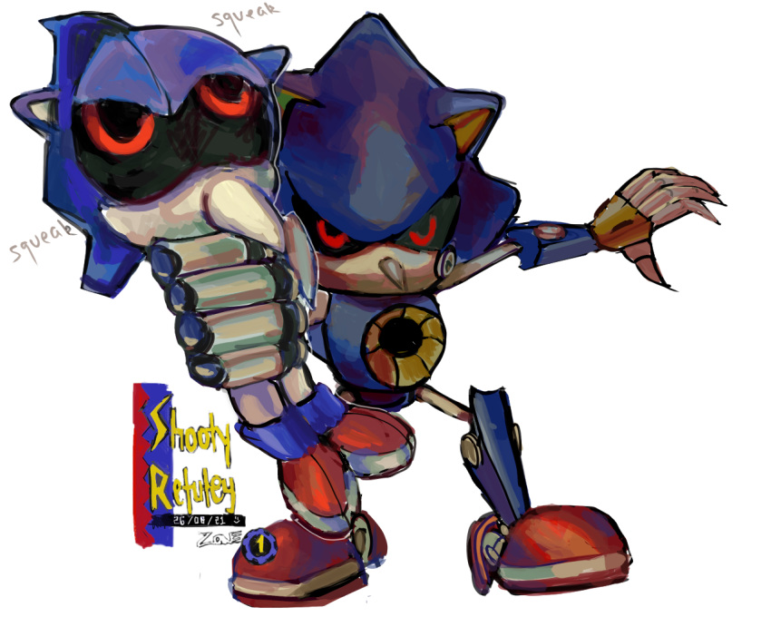 1boy, artist_name, black_sclera, bonelessbastion, bootleg_metal_sonic_plush, character_doll, clenched_hand, colored_sclera