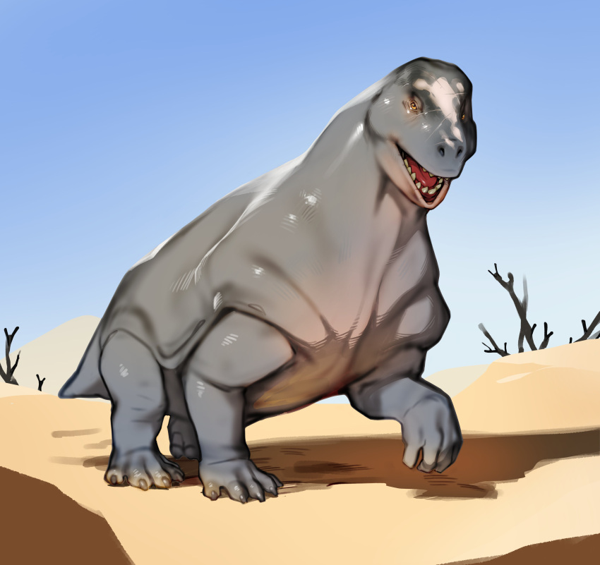 absurdres, animal_focus, bare_tree, blue_sky, brown_eyes, combos_&amp;_doodles, day, desert