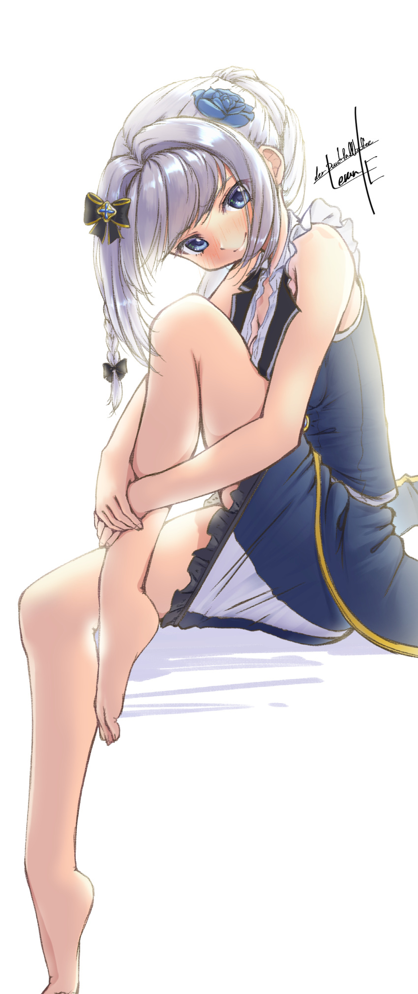 1girl, absurdres, barefoot, blue_eyes, durchfallkaffee_levante, full_body, highres, long_hair
