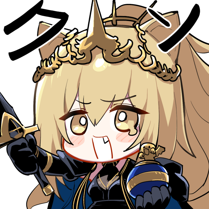 1girl, animal_ears, arknights, blonde_hair, blush_stickers, cape, cat_ears, chibi