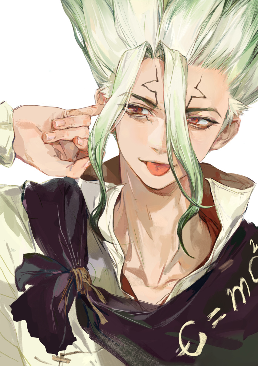 1boy, :p, absurdres, arm_up, black_sash, chinese_commentary, collared_shirt, commentary_request