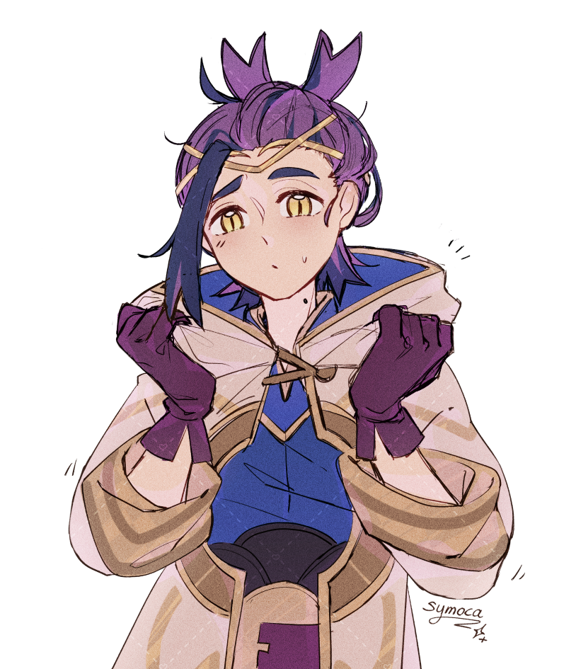 1boy, arms_up, artist_name, black_hair, circlet, commentary_request, cosplay, fire_emblem