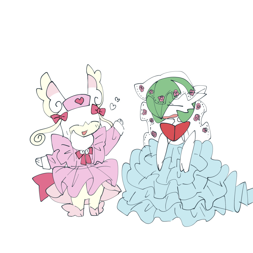 audino, bob_cut, closed_eyes, clothed_pokemon, colored_skin, dress, elbow_gloves, frilled_dress