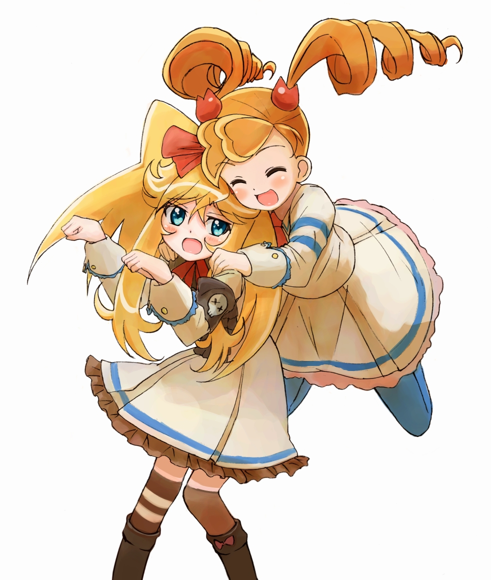 anyamal_tantei_kirumin_zoo, aqua_eyes, bad_id, blonde_hair, blush, closed_eyes, drill_hair, eyes_closed