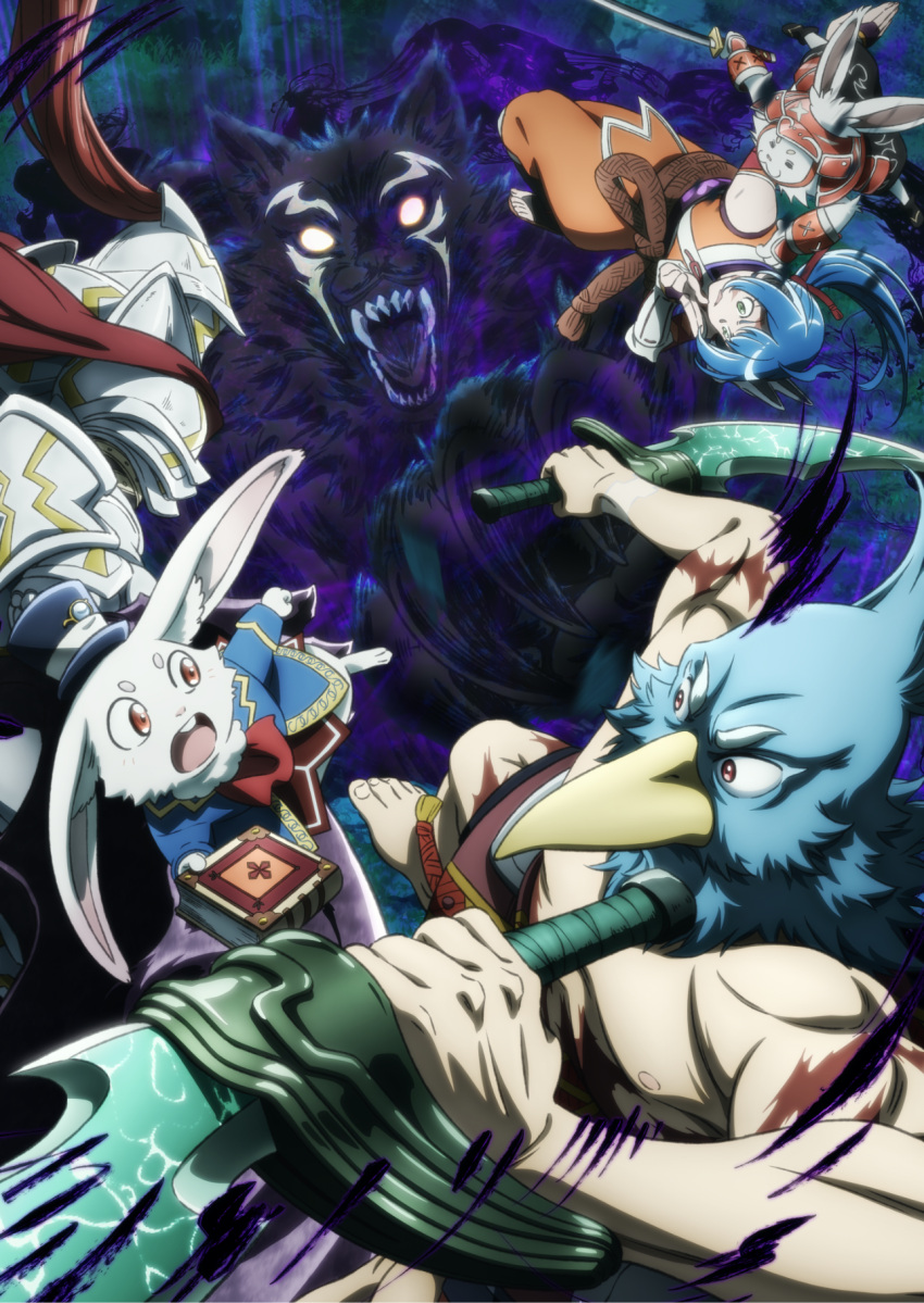 1girl, akitsu_akane, armor, aura, blue_hair, dagger, dark_aura, dual_wielding