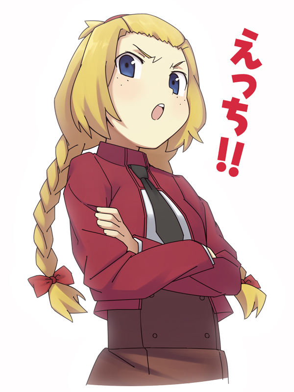 blonde_hair, blue_eyes, braid, can't_be_this_cute, crossed_arms, ejji, enri, enri_granite