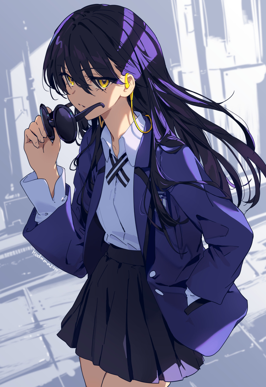 1girl, absurdres, black_skirt, collarbone, collared_shirt, gundam, gundam_gquuuuuux, hair_between_eyes