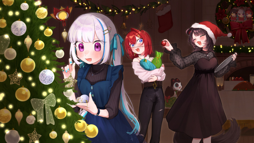 3girls, 3znk, :d, ^_^, absurdres, ange_katrina, ange_katrina_(5th_costume), animal