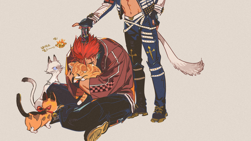 2boys, animal_hug, brute_bomber, can, cat, cat_tail, dark-skinned_male, dark_skin