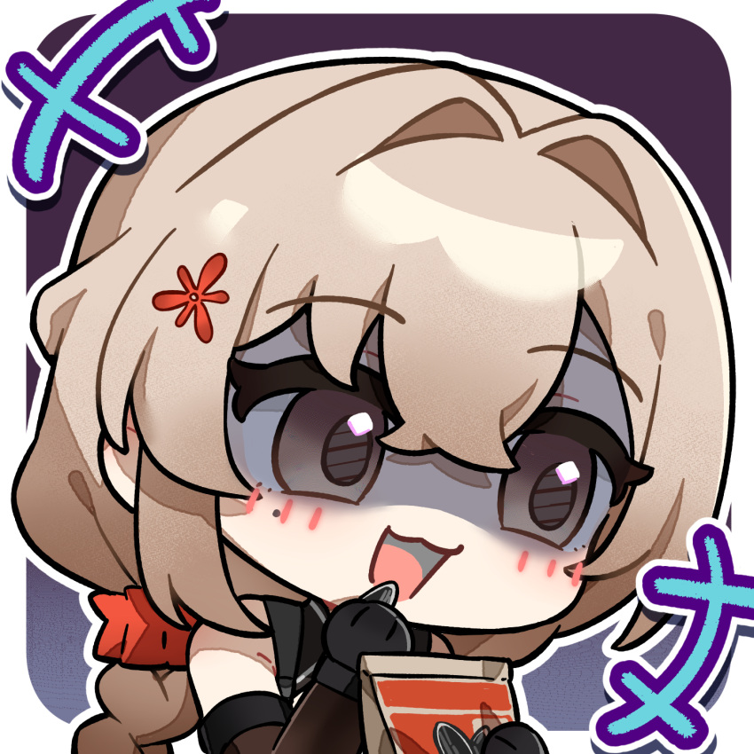 +++, 1girl, :3, artist_request, black_gloves, blonde_hair, blush, braid