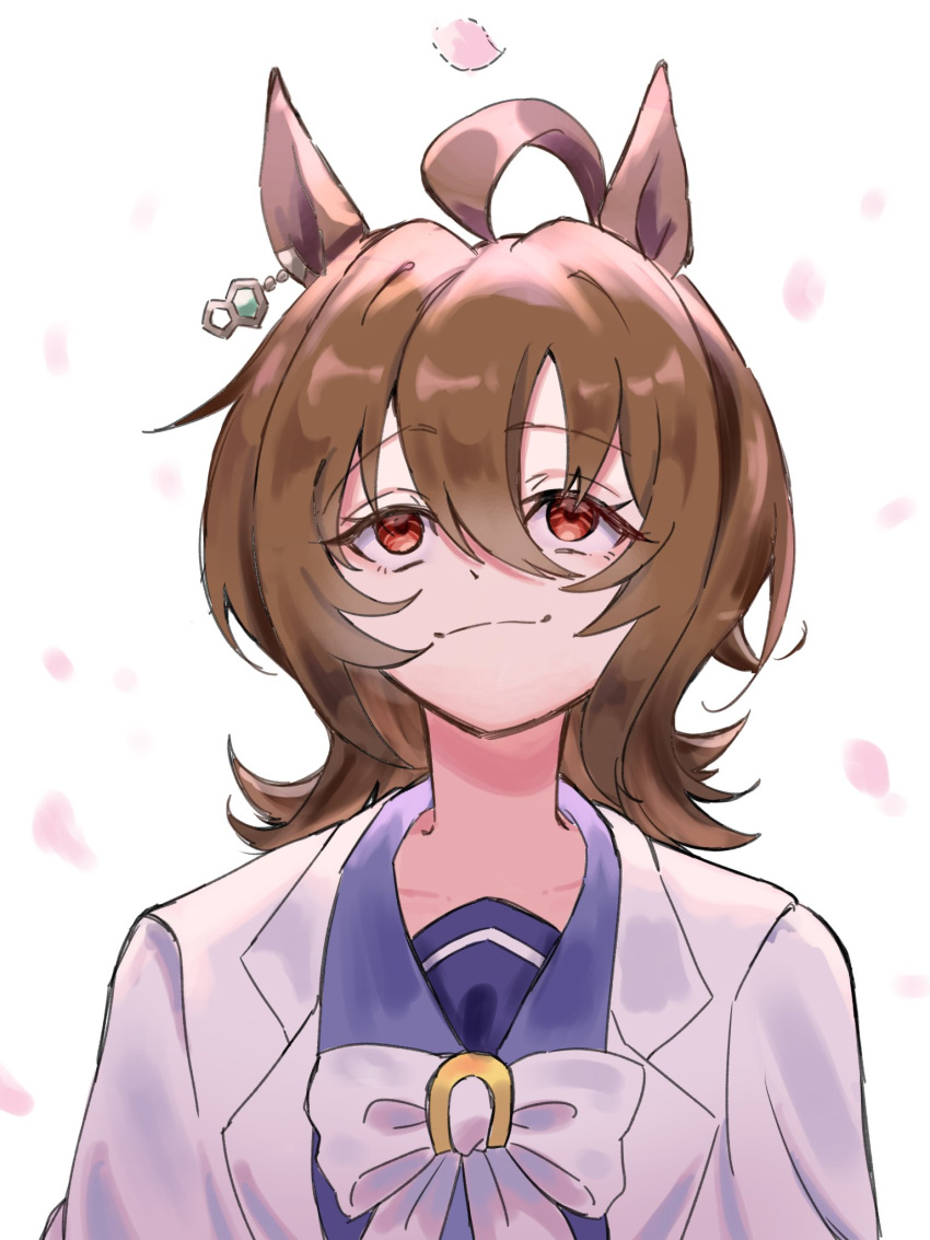 1girl, agnes_tachyon_(umamusume), ahoge, bow, bowtie, brown_hair, chemical_structure, closed_mouth