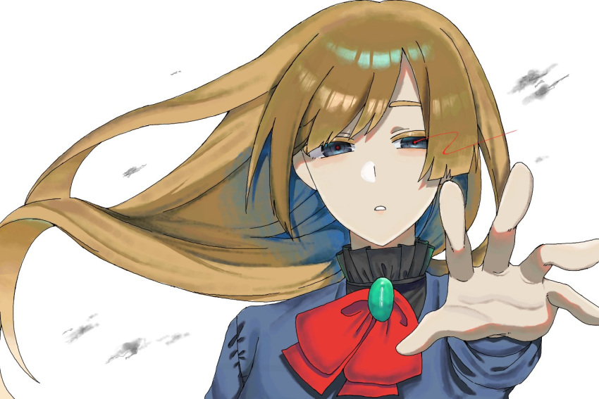 1girl, aged_down, amalia_lobelia, blonde_hair, blue_dress, blue_eyes, bow, child