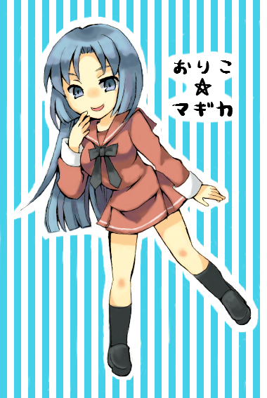 1girl, aqua_background, asako_komaki, black_bow, black_bowtie, black_socks, blue_eyes, blue_hair