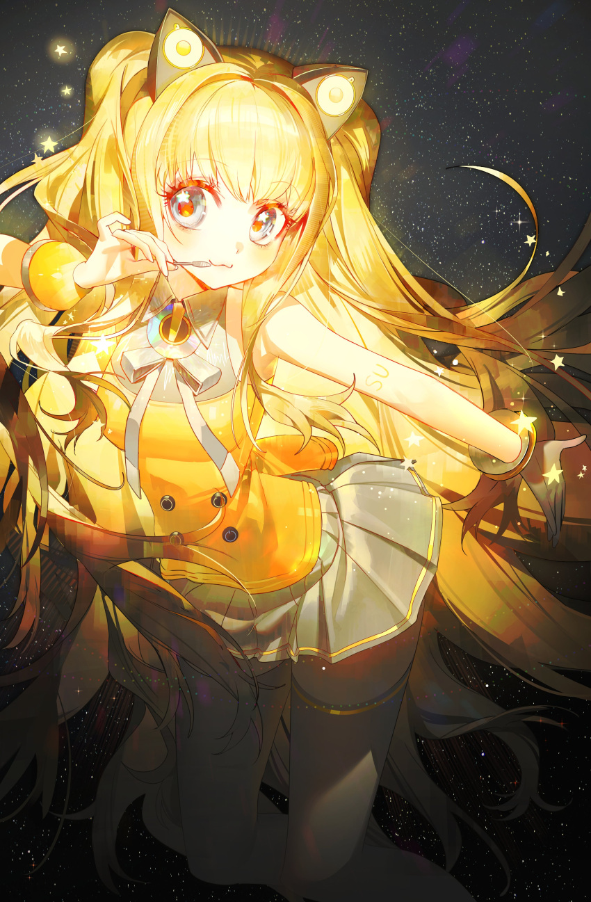 1girl, :3, absurdres, blonde_hair, blue_eyes, buttons, collared_shirt, cowboy_shot