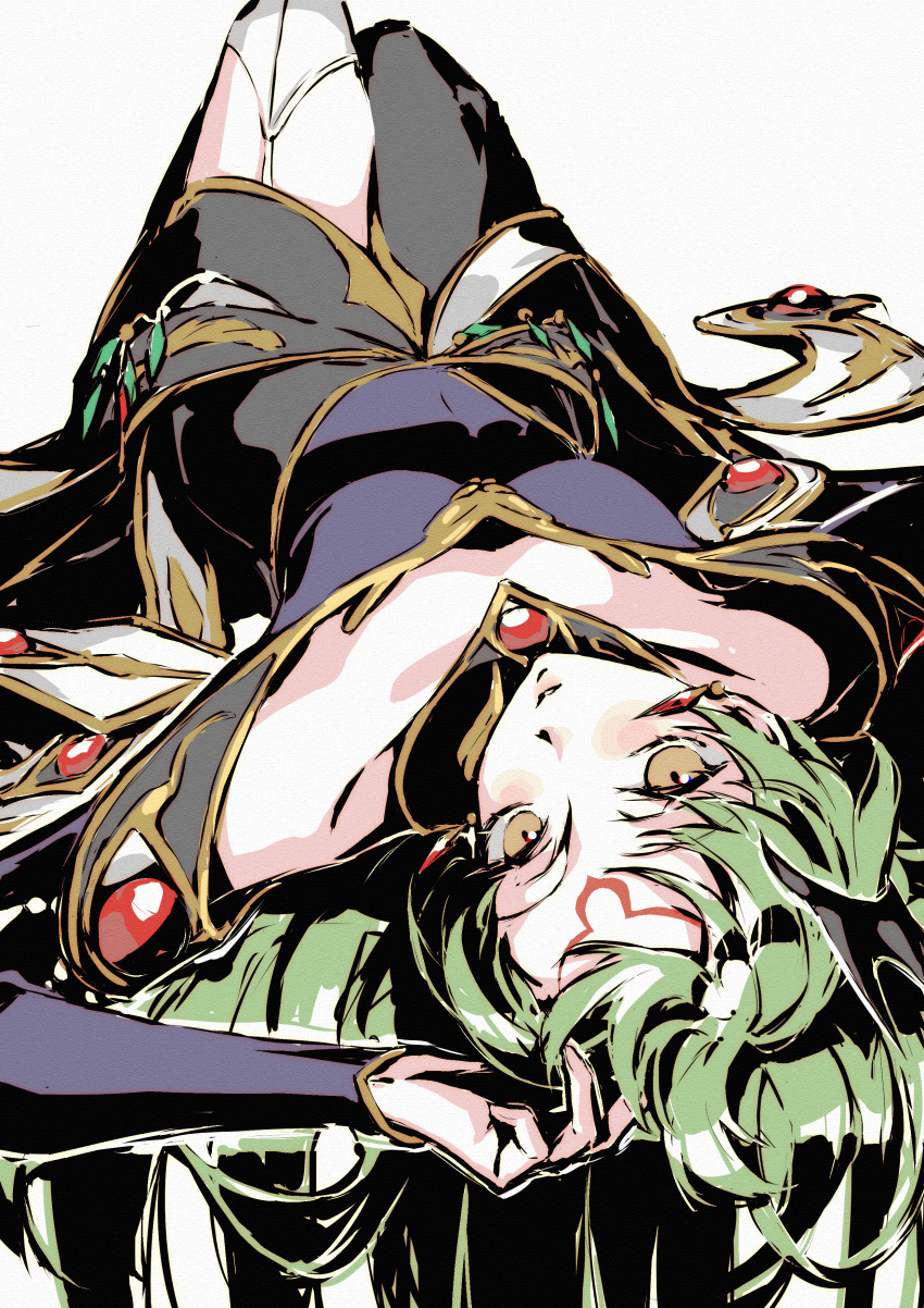 1girl, absurdres, breasts, c.c., code_geass, green_hair, hair_flowing_over, hair_spread_out