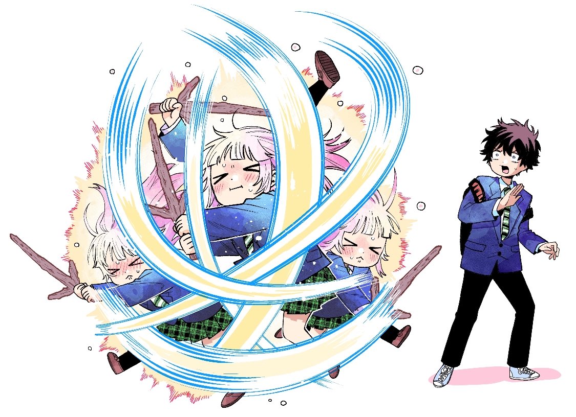 1boy, 1girl, blush, brown_eyes, brown_hair, closed_eyes, closed_mouth, full_body