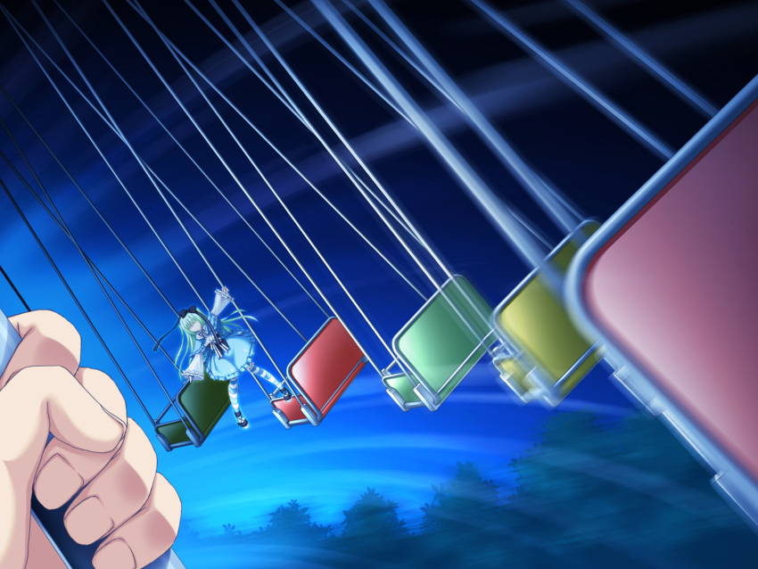 bloody_rondo, dress, fransisc_poirot, game_cg, green_hair, long_hair, makita_maki, night