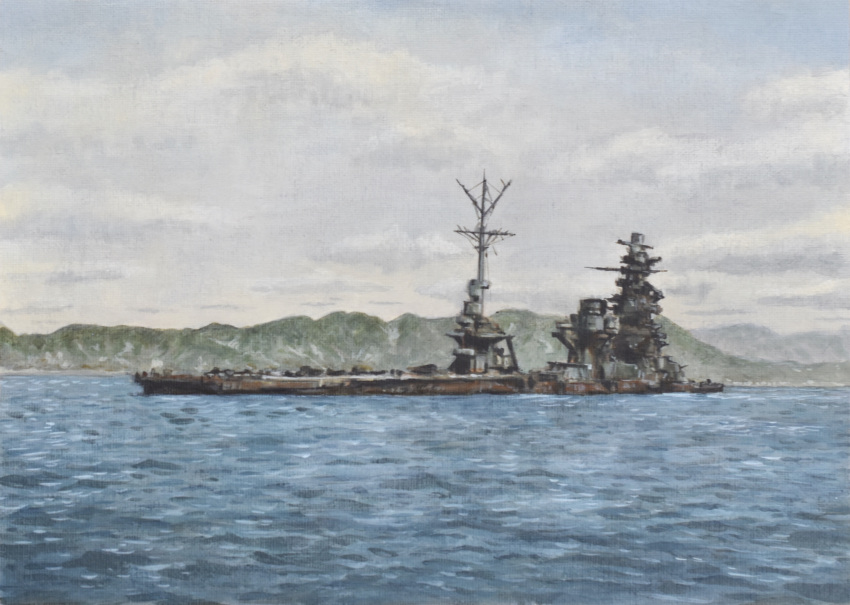 absurdres, acrylic_paint_(medium), atelier_bono, battleship, highres, hyuuga_(battleship), mast, military_vehicle