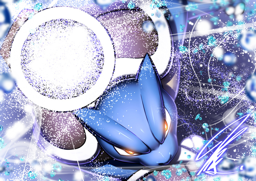 absurdres, blastoise, bubble, creature, dynamic_pose, from_above, glowing, glowing_eyes