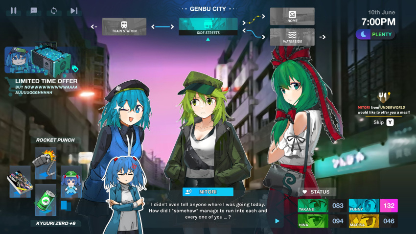 3boys, aesur_a, alternate_costume, blue_eyes, blue_hair, bow, english_text, front_ponytail