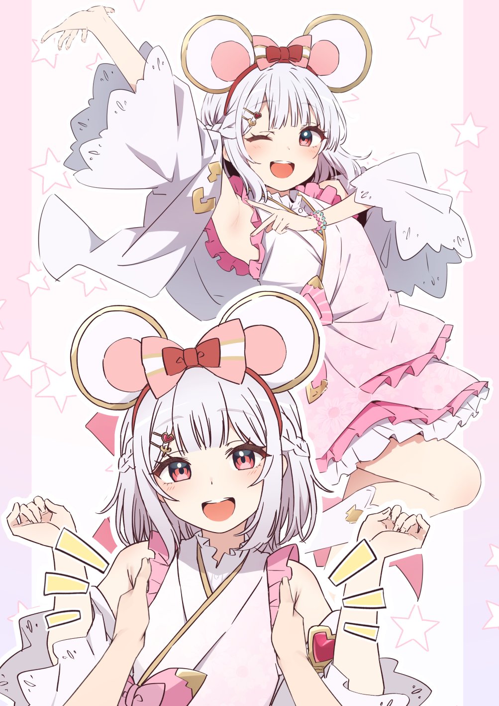 1girl, animal_ears, armpits, fake_animal_ears, granblue_fantasy, hair_ornament, highres, japanese_clothes