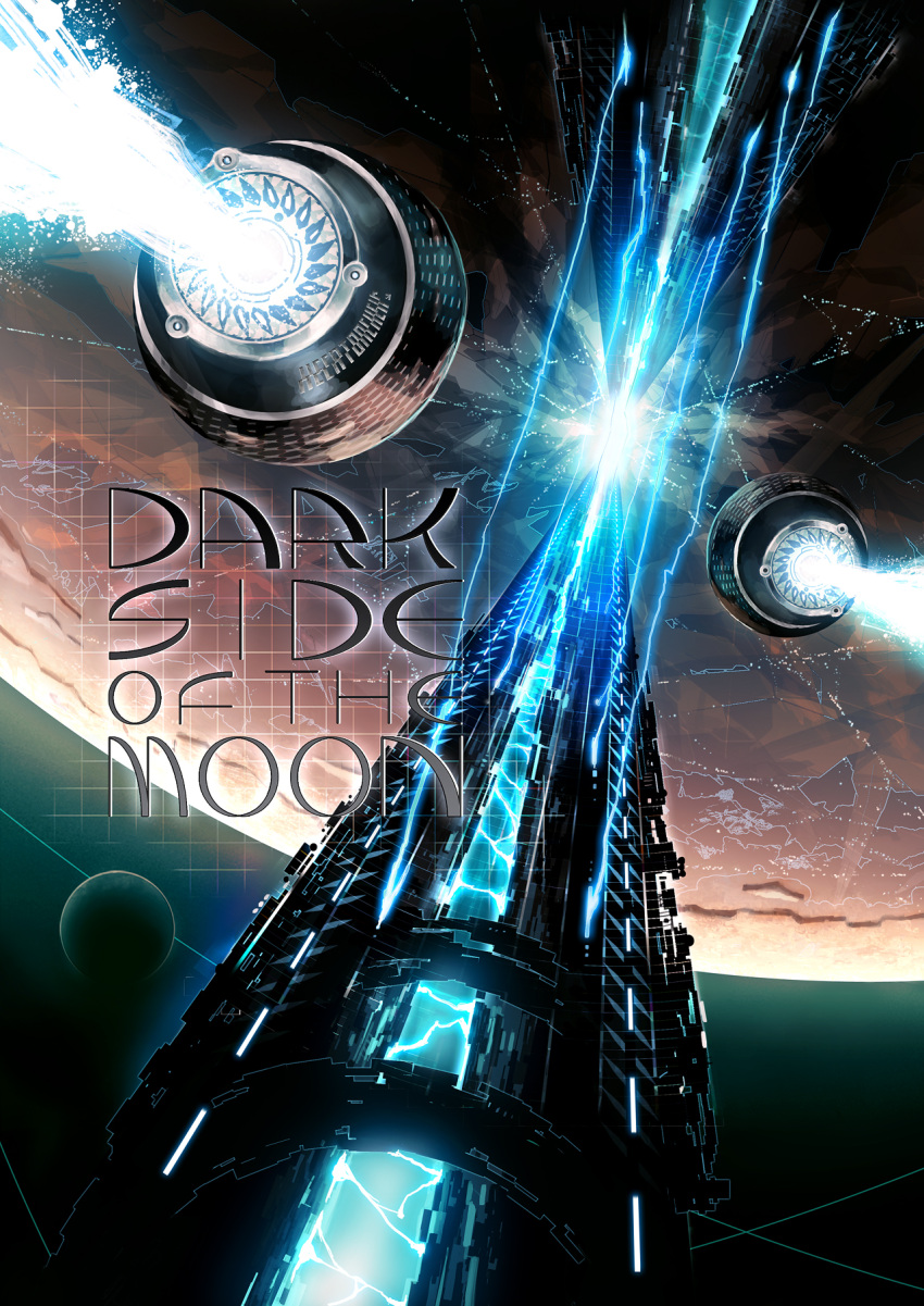 hecatonchei, highres, massive-rev, moon, no_humans, original, science_fiction, shuriken_(rev)