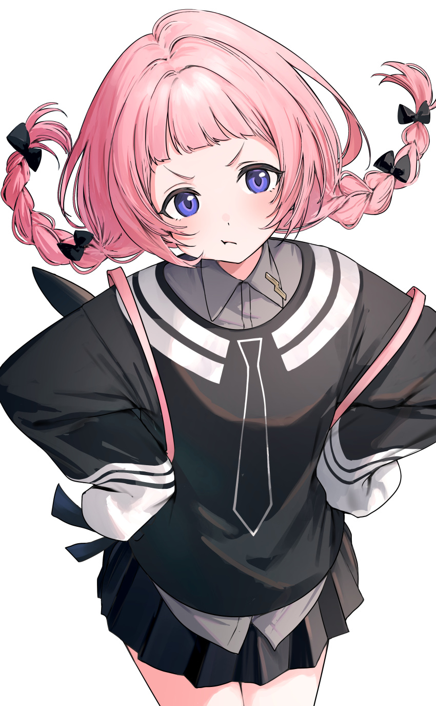 1girl, absurdres, angry, black_ribbon, black_sweater, braid, collared_shirt, commentary_request