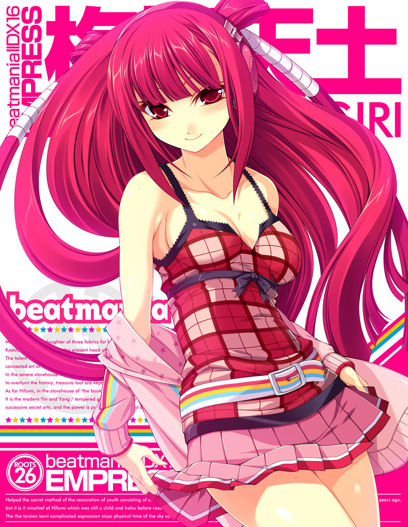 1girl, bare_shoulders, beatmania, beatmania_iidx, belt, blush, breasts, camisole