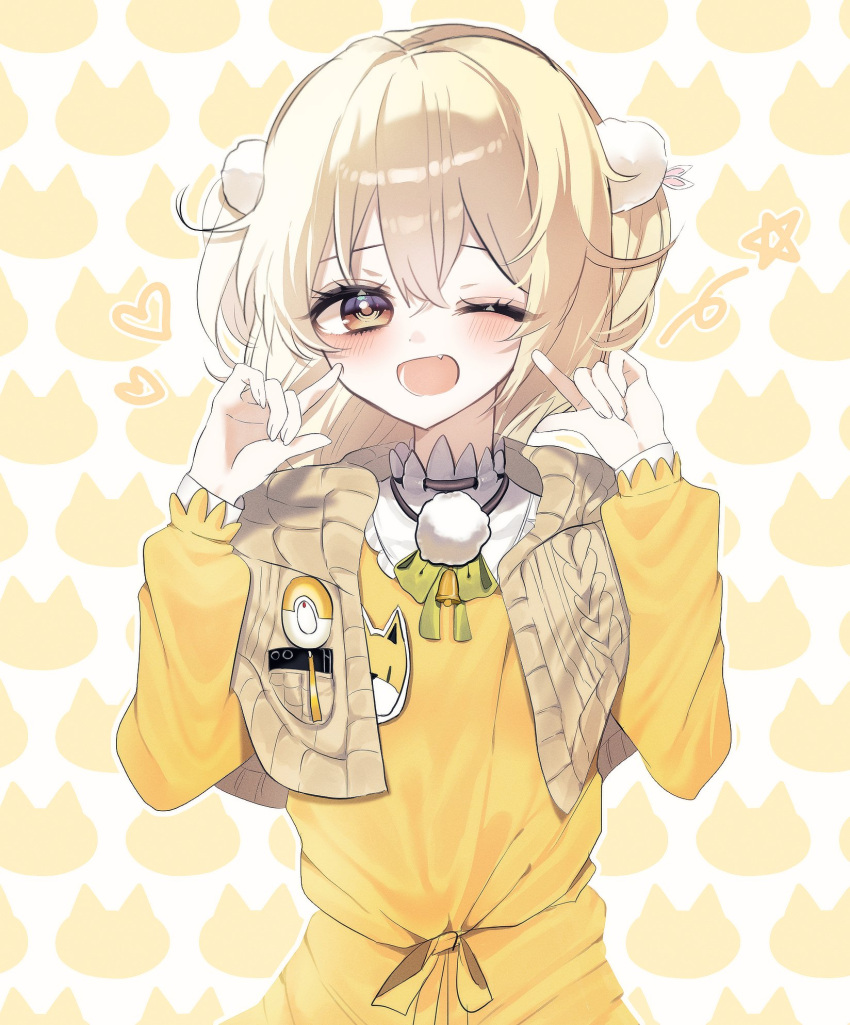 1girl, arknights, blonde_hair, blush, cinnamongs2, commentary, dress, goddess_of_victory:_nikke