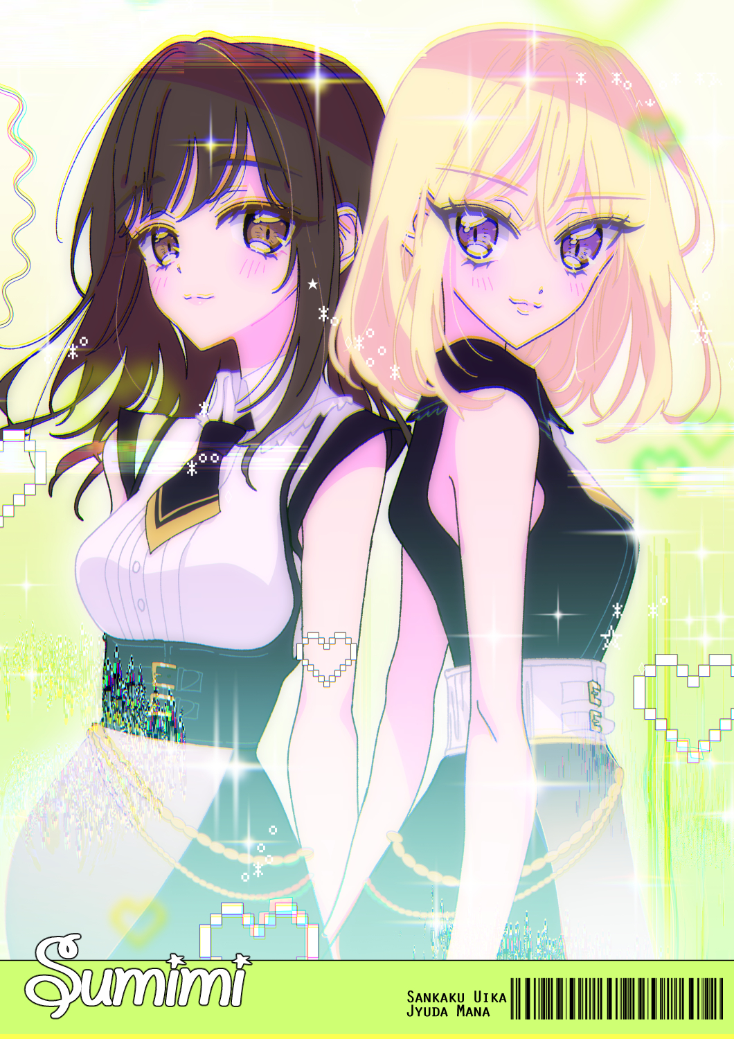 2girls, bang_dream!, bang_dream!_it's_mygo!!!!!, barcode, bare_shoulders, black_dress, black_necktie, blonde_hair