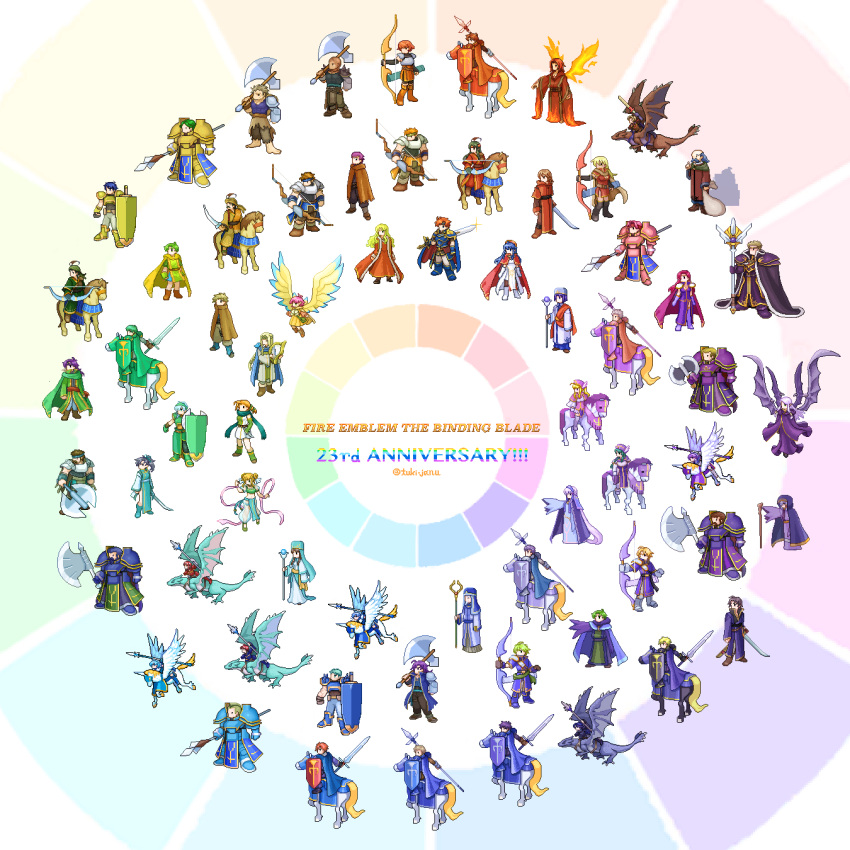 anniversary, armor, axe, bald, bartre_(fire_emblem), beard, blonde_hair, blue_hair