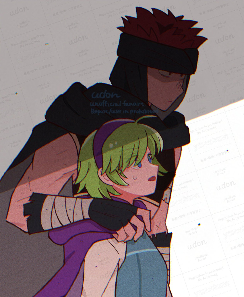 1boy, 1girl, black_cape, blue_eyes, cape, commentary_request, fire_emblem, fire_emblem:_the_blazing_blade