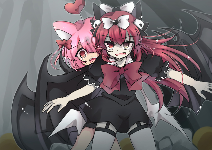 bad_id, bad_pixiv_id, bat_wings, black_dress, dress, fang, garter_straps, hair_ornament