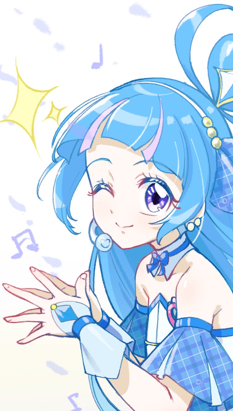 1girl, aokaze_nana, arched_bangs, blue_dress, blue_hair, bow, bow_choker, choker