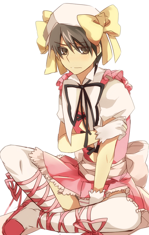 1girl, aikawa_ayumu, bad_id, bow, crossdressinging, gloves, hat, kore_wa_zombie_desu_ka?