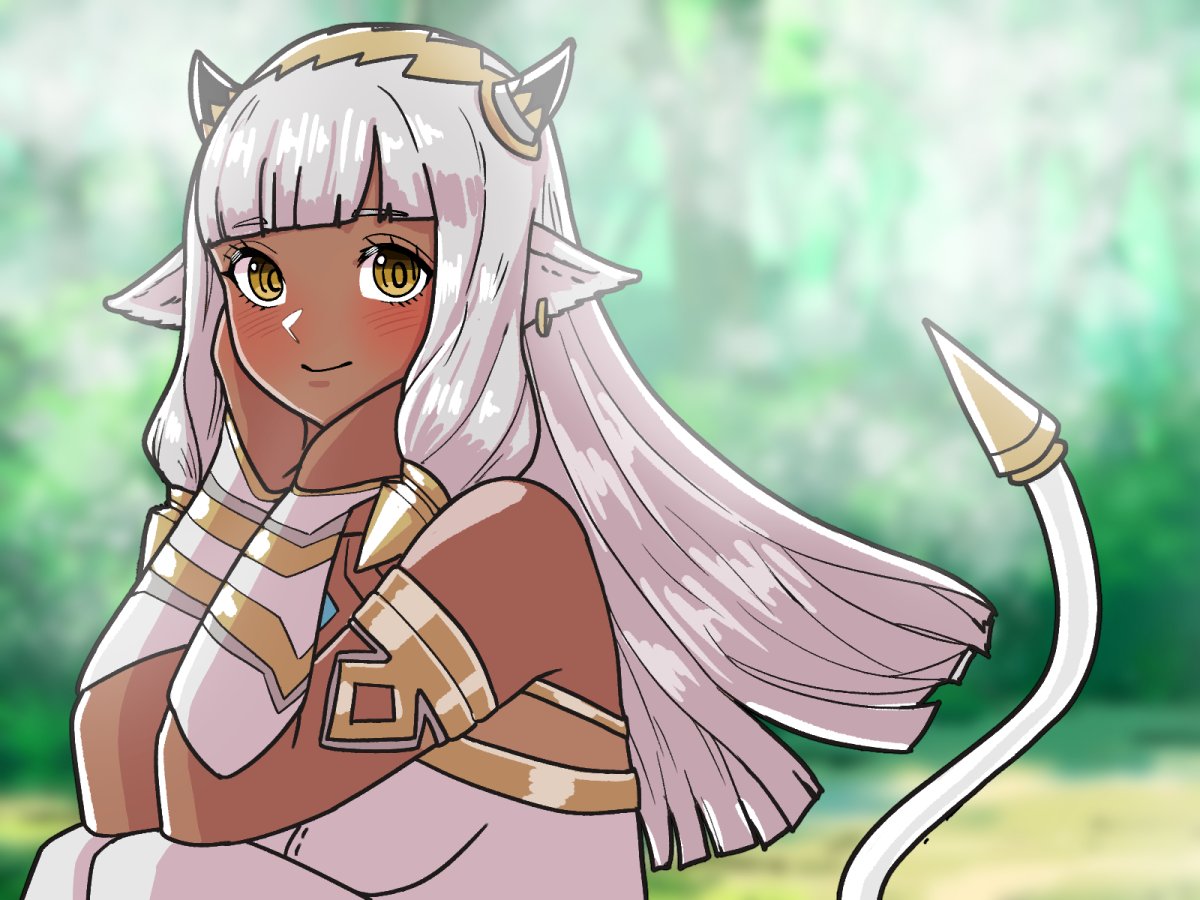 1girl, animal_ears, ash_(fire_emblem), bicep_strap, black_horns, cow_ears, cow_girl, cow_horns