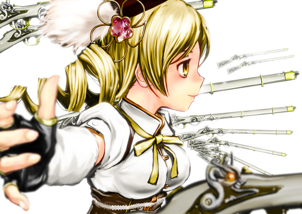 amon_(mulciber), blonde_hair, blurry, corset, depth_of_field, drill_hair, fingerless_gloves, gate_of_babylon