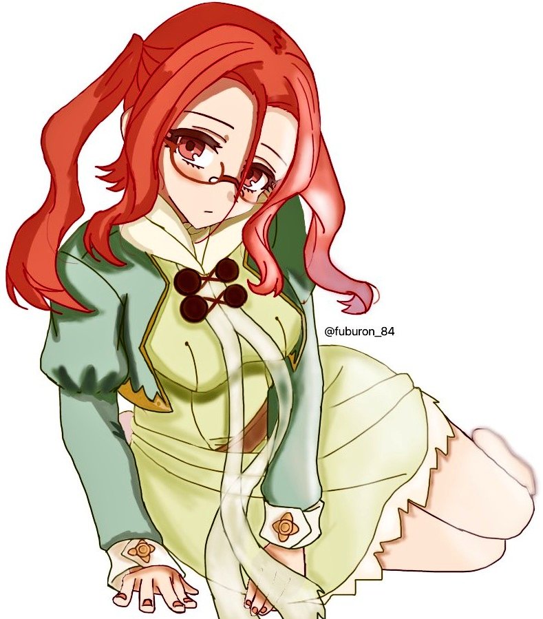 1girl, drop_(rune_factory), fuburon_84, glasses, long_hair, looking_at_viewer, red_eyes, red_hair