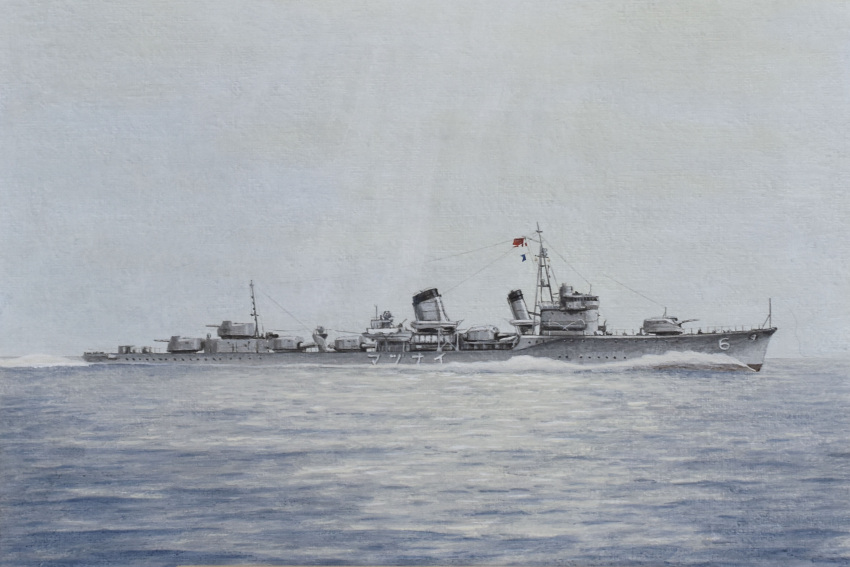 acrylic_paint_(medium), atelier_bono, cannon, clouds, cloudy_sky, flag, grey_sky, gunboat